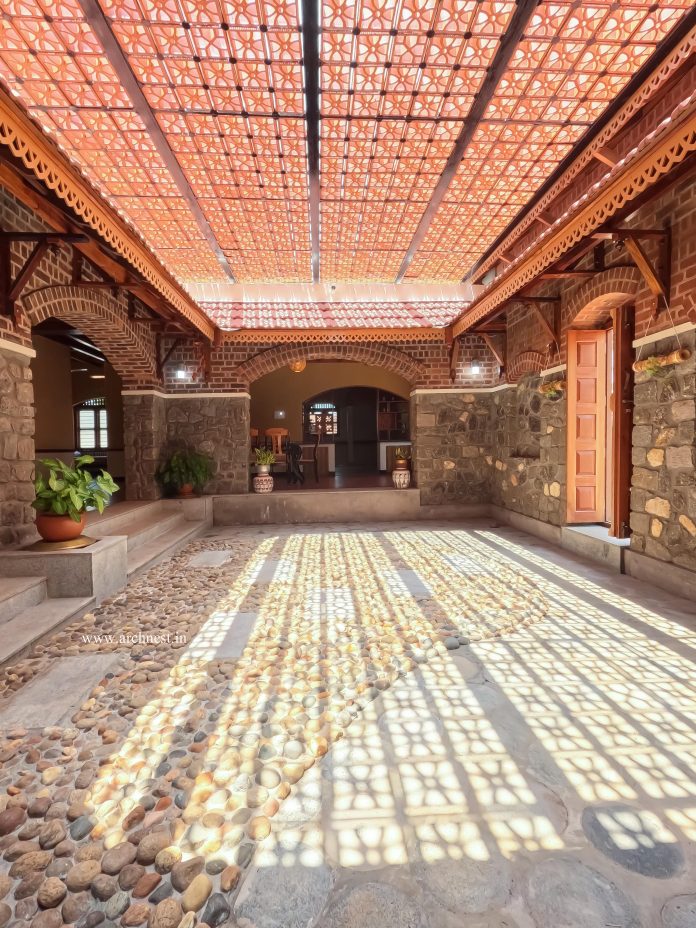 the sunlight streaming in spacious courtyard